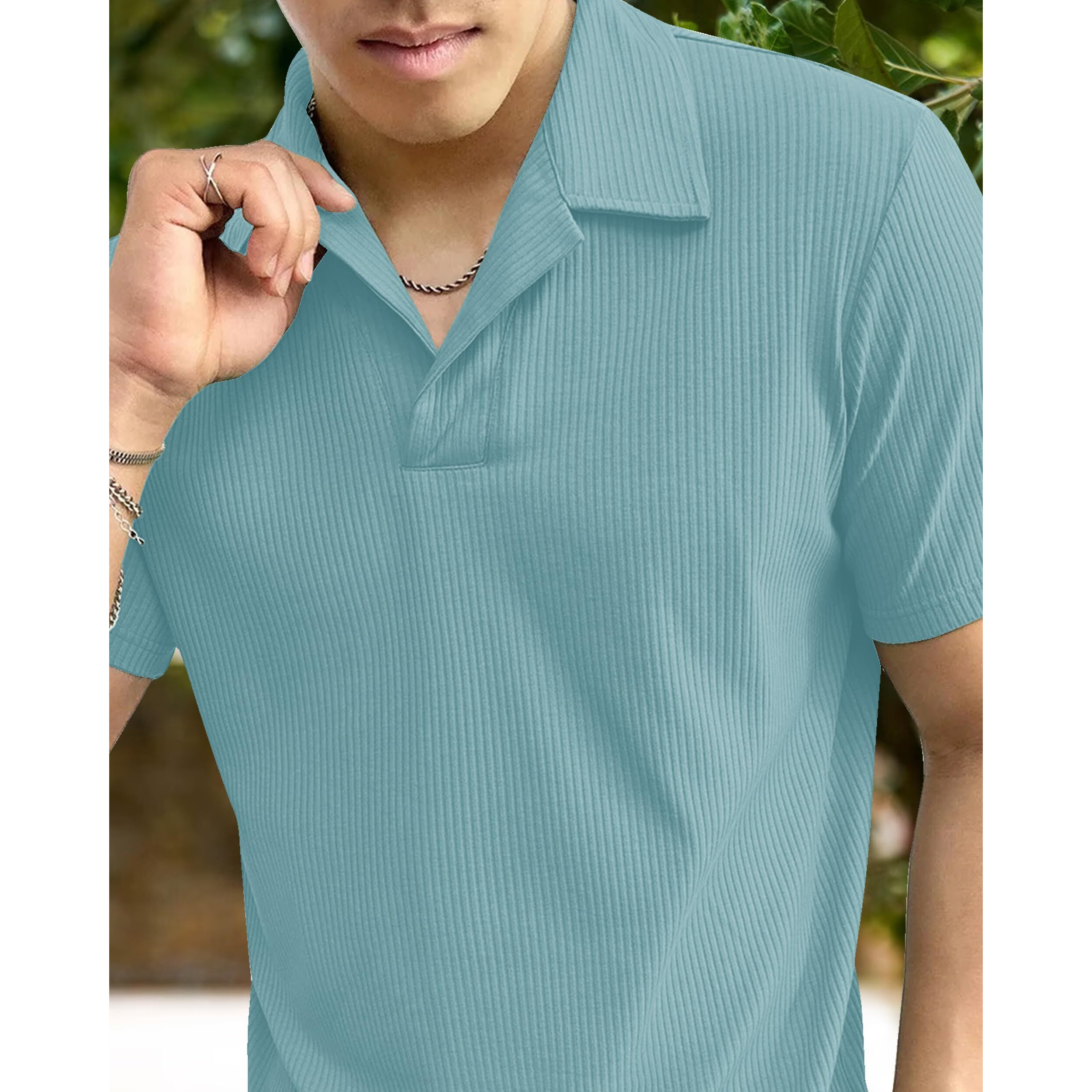 I ENTERPRISE Cotton Blend Regular Fit Round Spread Collar Solid Short Sleeve T-Shirt for Men & Boys Color - Rama Size -L