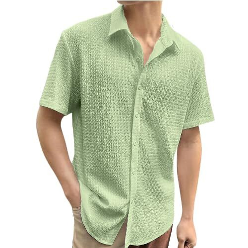 Tee Projekt Mens Popcorn Shirt Texture Pattern Mens Casual Shirt Half Sleeves Goa Beach Summer Shirt Mint Green