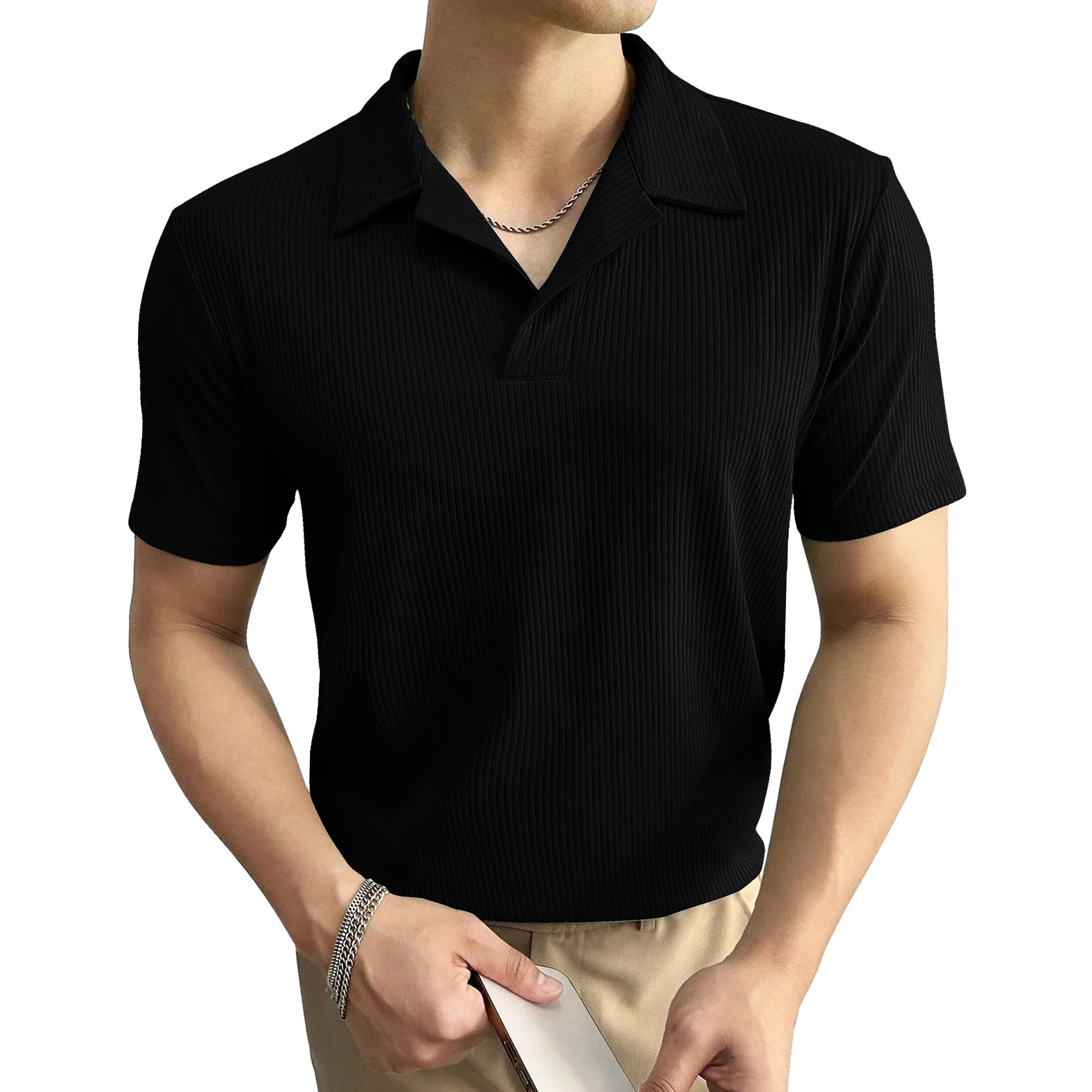I ENTERPRISE Cotton Blend Regular Fit Round Spread Collar Solid Short Sleeve T-Shirt for Men & Boys Color - Black Size -L