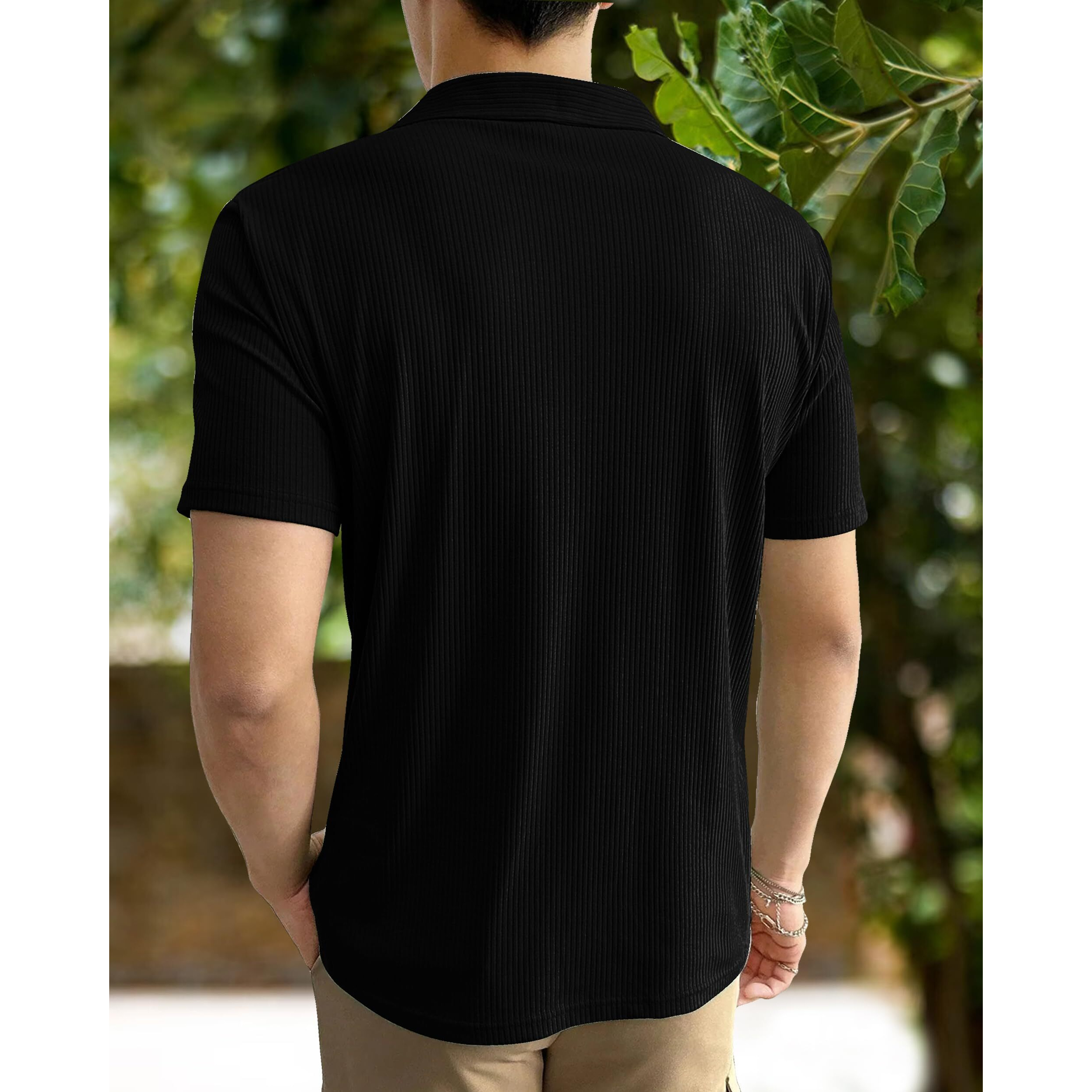 I ENTERPRISE Cotton Blend Regular Fit Round Spread Collar Solid Short Sleeve T-Shirt for Men & Boys Color - Black Size -L