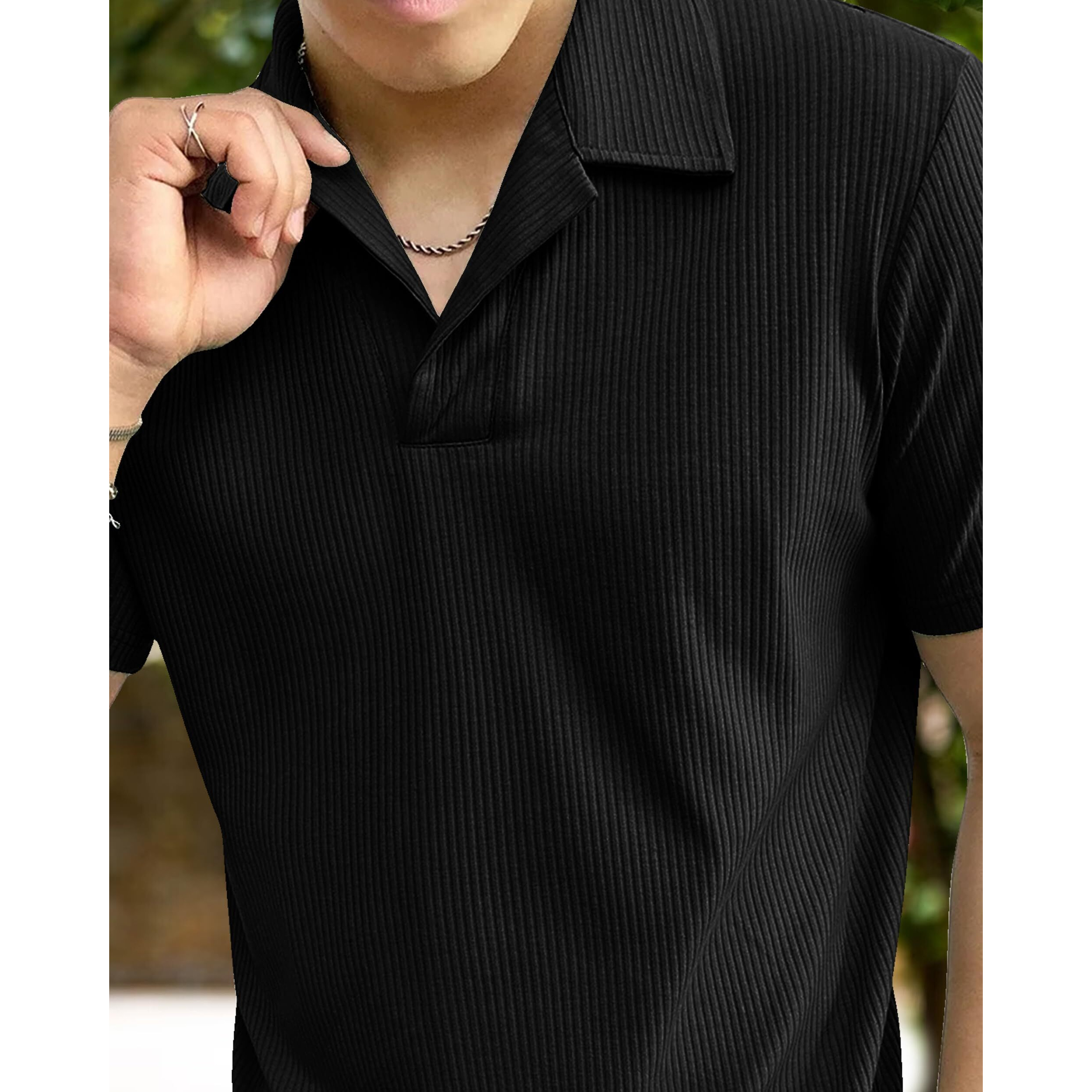 I ENTERPRISE Cotton Blend Regular Fit Round Spread Collar Solid Short Sleeve T-Shirt for Men & Boys Color - Black Size -L