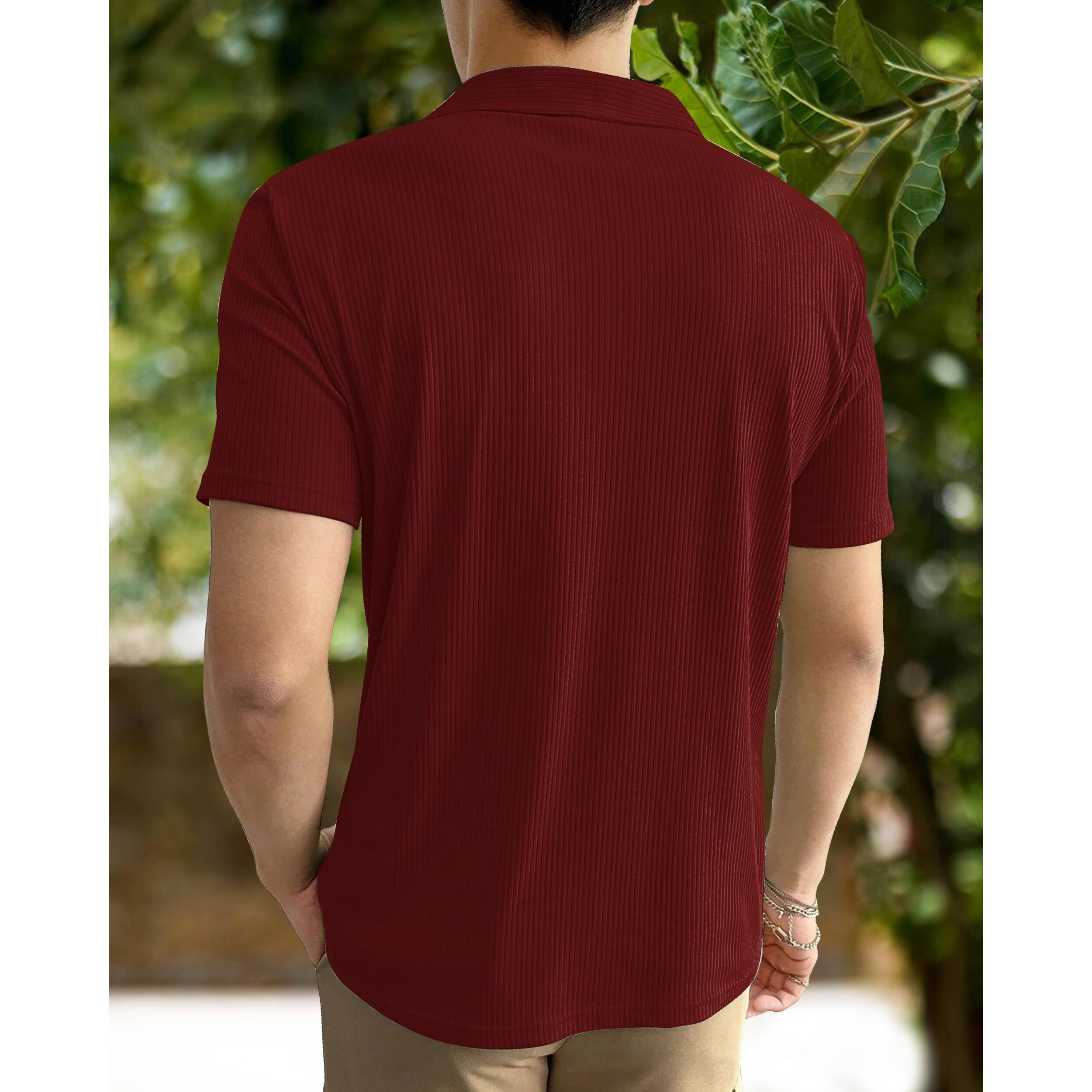 I ENTERPRISE Cotton Blend Regular Fit Round Spread Collar Solid Short Sleeve T-Shirt for Men & Boys Color - Maroon Size -L