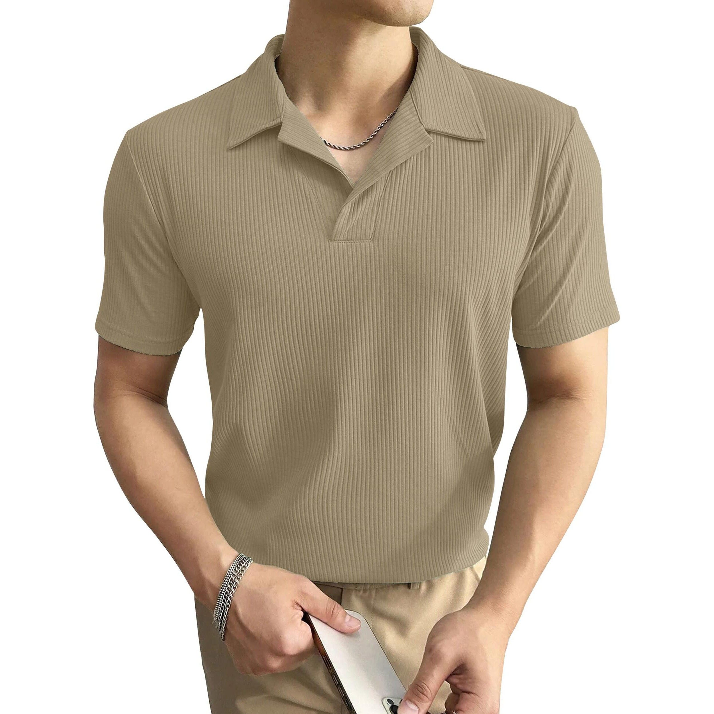 I ENTERPRISE Cotton Blend Regular Fit Round Spread Collar Solid Short Sleeve T-Shirt for Men & Boys Color - Beige Size -XL