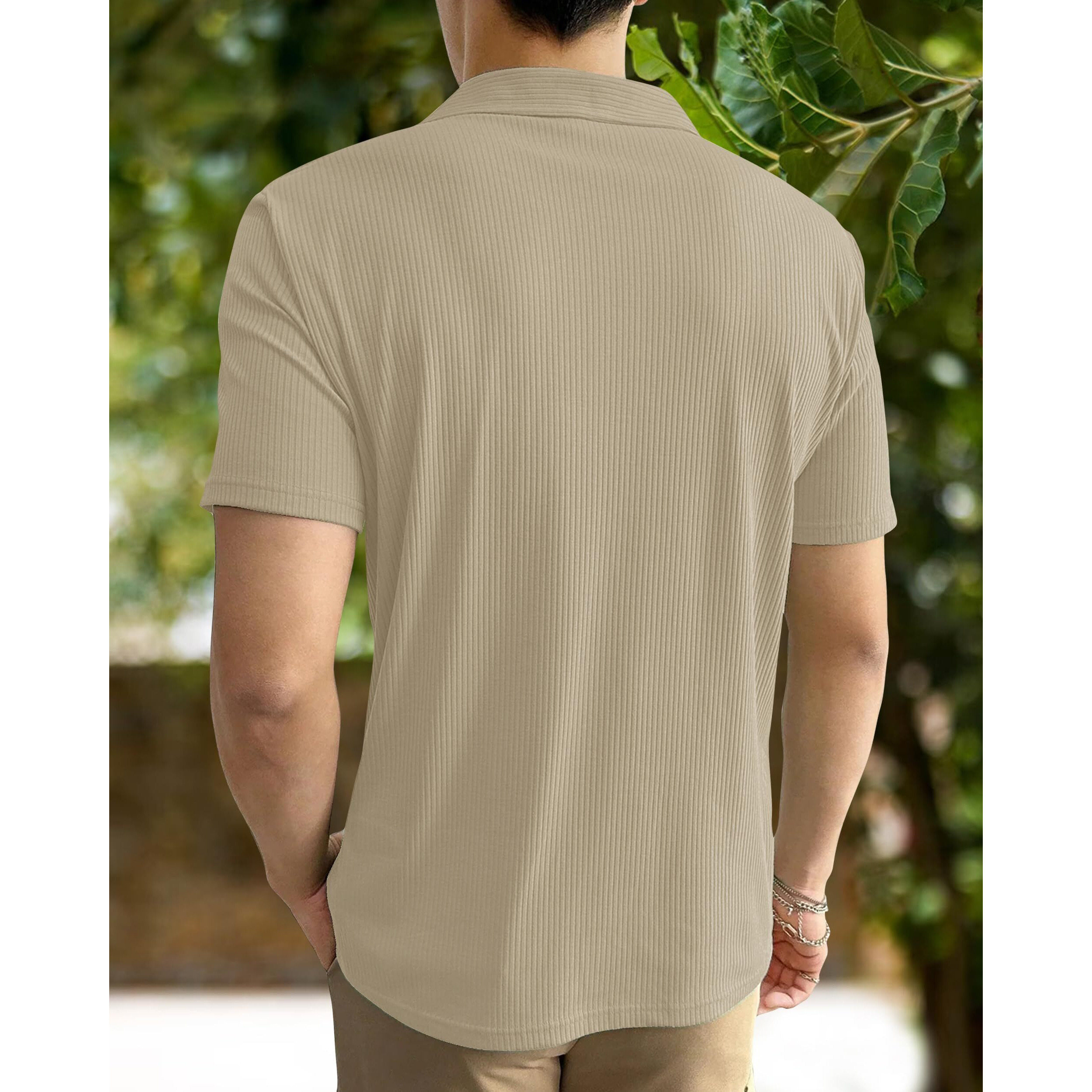 I ENTERPRISE Cotton Blend Regular Fit Round Spread Collar Solid Short Sleeve T-Shirt for Men & Boys Color - Beige Size -XL