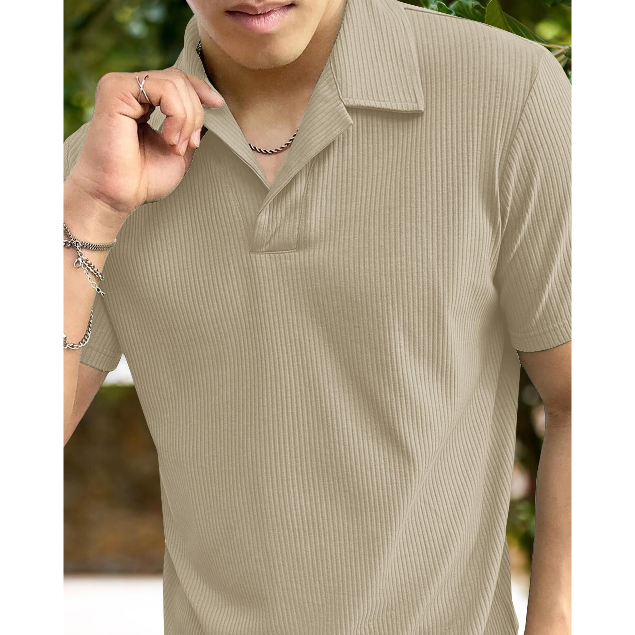 I ENTERPRISE Cotton Blend Regular Fit Round Spread Collar Solid Short Sleeve T-Shirt for Men & Boys Color - Beige Size -XL