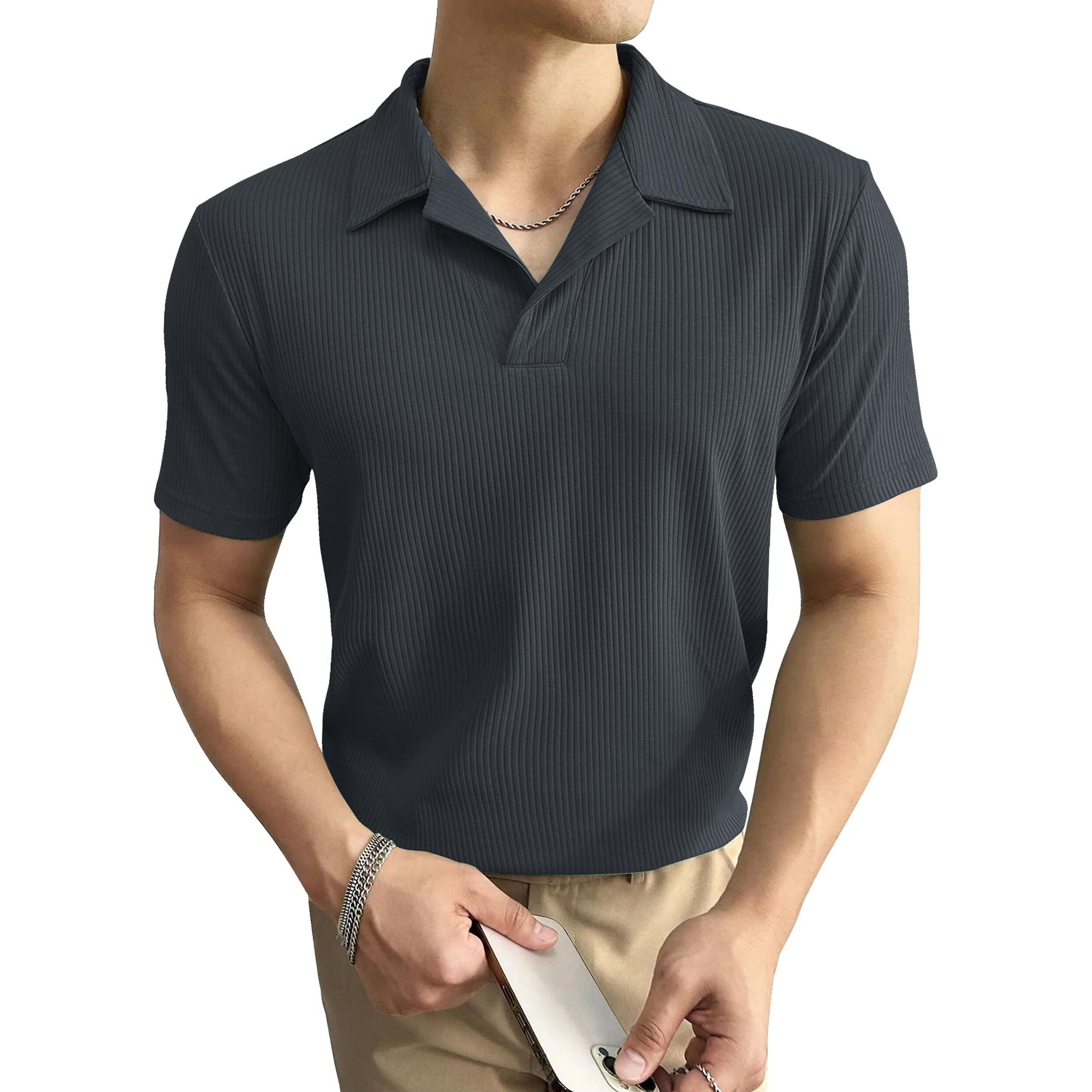 I ENTERPRISE Cotton Blend Regular Fit Round Spread Collar Solid Short Sleeve T-Shirt for Men & Boys Color - Grey Size -L