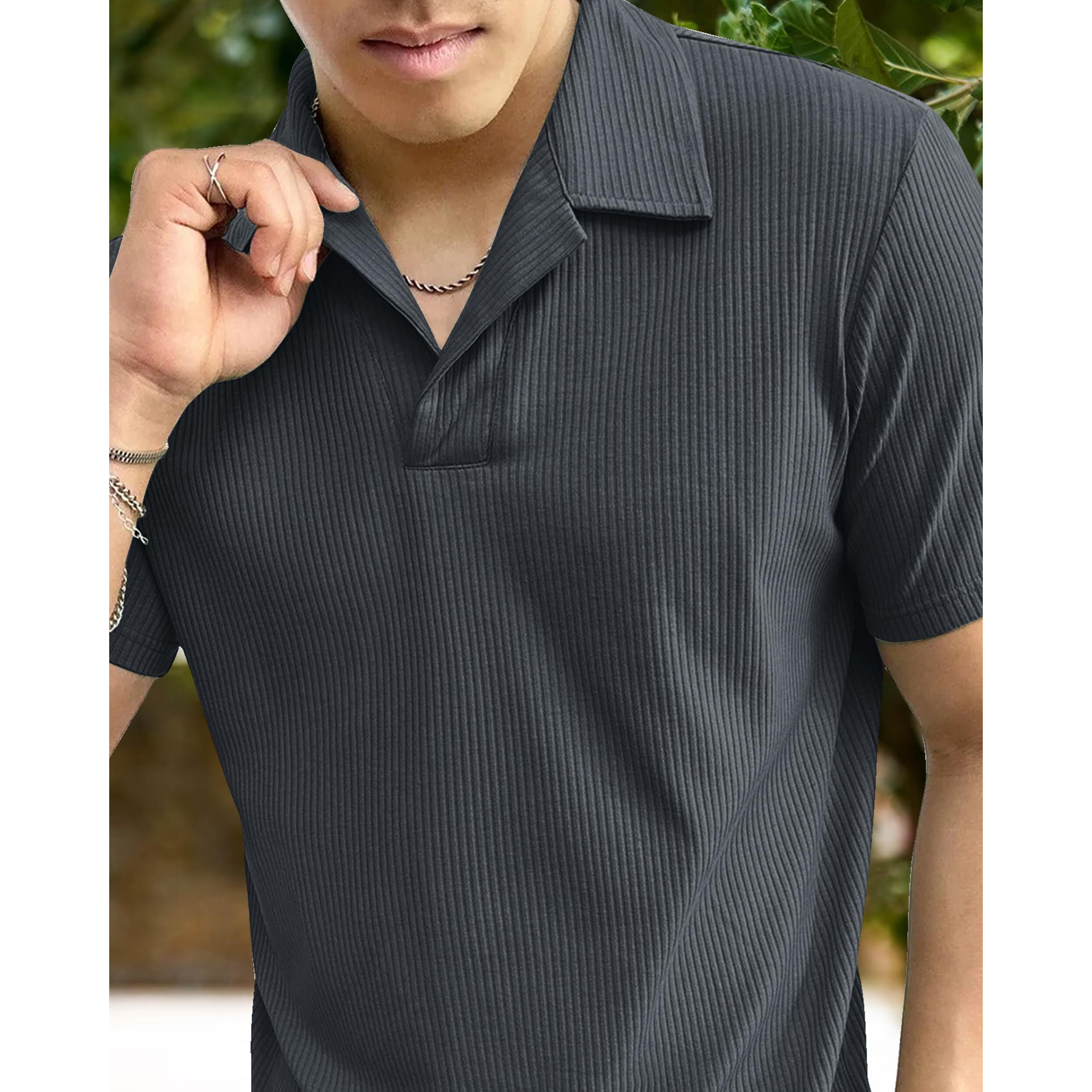 I ENTERPRISE Cotton Blend Regular Fit Round Spread Collar Solid Short Sleeve T-Shirt for Men & Boys Color - Grey Size -L