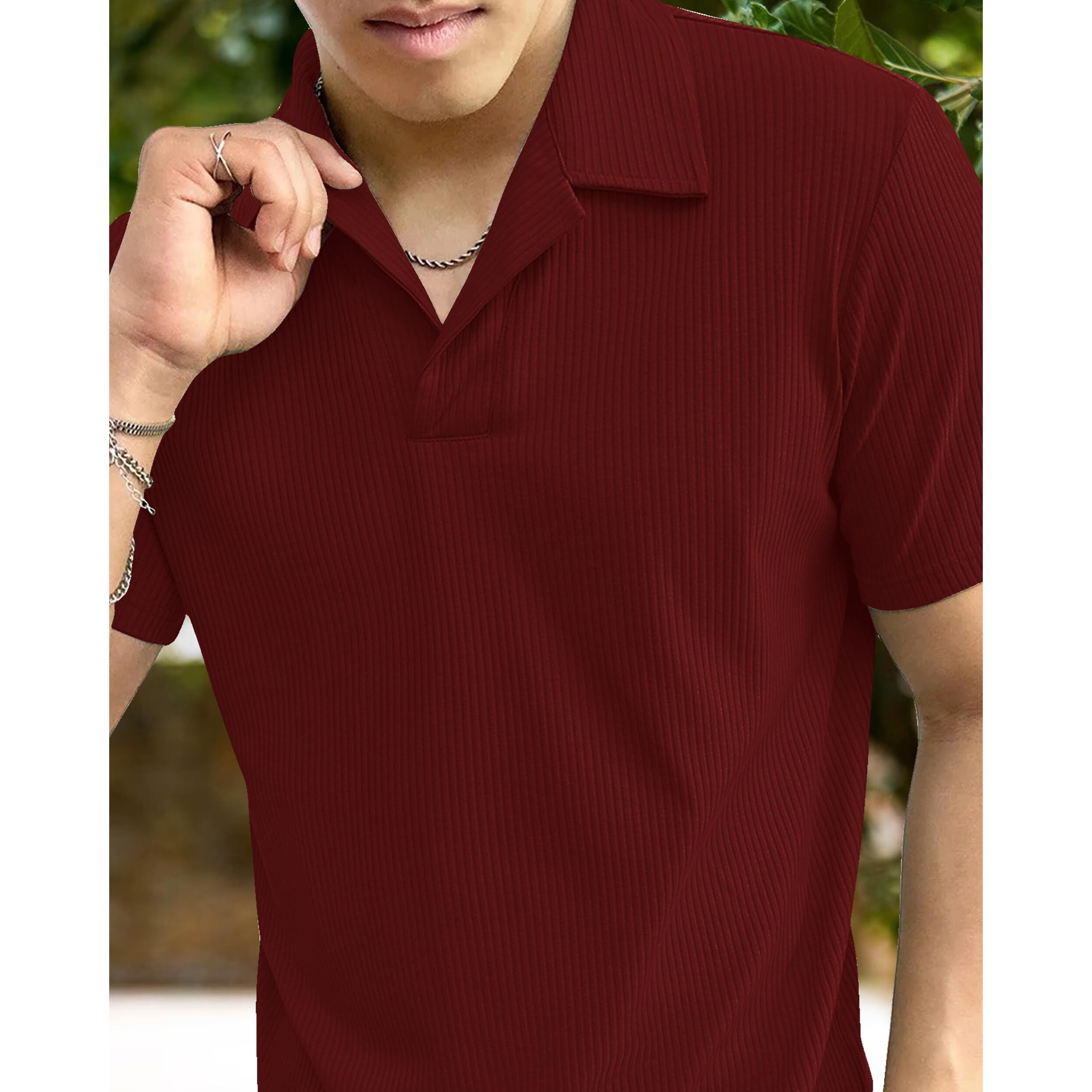 I ENTERPRISE Cotton Blend Regular Fit Round Spread Collar Solid Short Sleeve T-Shirt for Men & Boys Color - Maroon Size -M