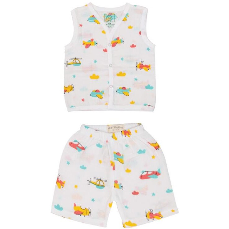 A toddler thing - Organic Cotton Muslin Jabla & Short White Jhabla | for Baby Boys & Girls | Summerwear Jabala | Sleeveless Vest | Casual Clothing | Shade Air Hopper | Size - 3-6 Months