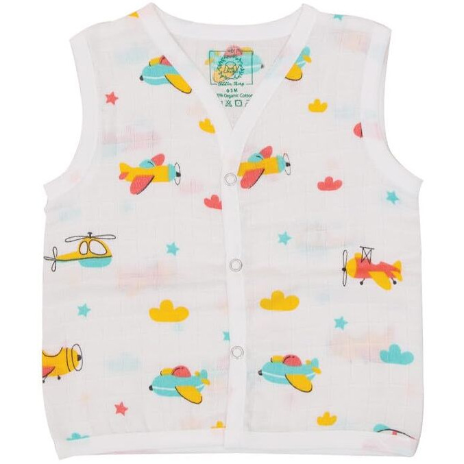 A toddler thing - Organic Cotton Muslin Jabla & Short White Jhabla | for Baby Boys & Girls | Summerwear Jabala | Sleeveless Vest | Casual Clothing | Shade Air Hopper | Size - 3-6 Months