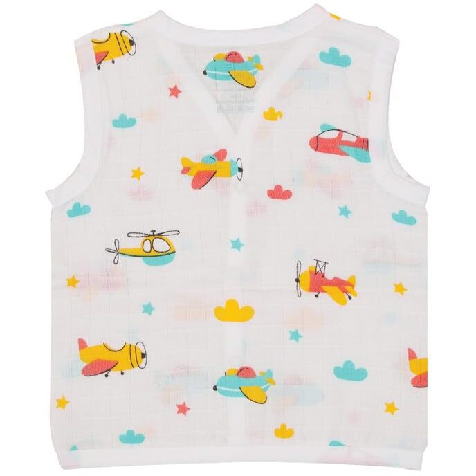 A toddler thing - Organic Cotton Muslin Jabla & Short White Jhabla | for Baby Boys & Girls | Summerwear Jabala | Sleeveless Vest | Casual Clothing | Shade Air Hopper | Size - 3-6 Months