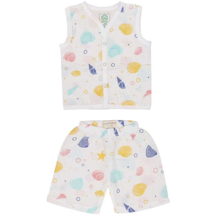 A toddler thing - Organic Cotton Muslin Jabla & Short White Jhabla | for Baby Boys & Girls | Summerwear Jabala | Sleeveless Vest | Casual Clothing | Shade Sea Shell | Size - 0-3 Months