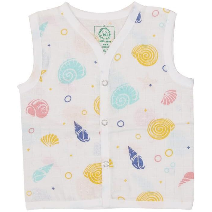 A toddler thing - Organic Cotton Muslin Jabla & Short White Jhabla | for Baby Boys & Girls | Summerwear Jabala | Sleeveless Vest | Casual Clothing | Shade Sea Shell | Size - 0-3 Months