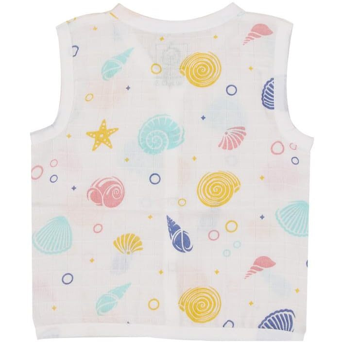 A toddler thing - Organic Cotton Muslin Jabla & Short White Jhabla | for Baby Boys & Girls | Summerwear Jabala | Sleeveless Vest | Casual Clothing | Shade Sea Shell | Size - 0-3 Months