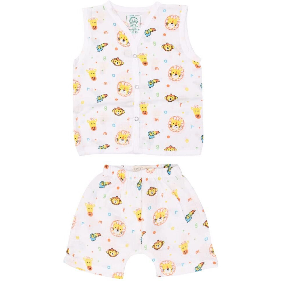 A toddler thing - Organic Cotton Muslin Jabla & Shorts | White Jhabla | for Boys & Girls | Comfy Jabala | Sleeveless Vest | Baby Products | Casual Clothing | Shade Jungle | Size - 6-9 Months