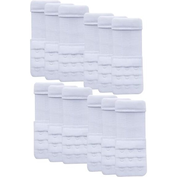 Bureaucrat Elastic Bra Hook Extender-(2 Hook/3 Eye & 3 Hook/3 Eye) with Extra Elastic- Increase Band Length-Bra Hook Extender Combo for Women (3 Hooks -(White Pack of 12))