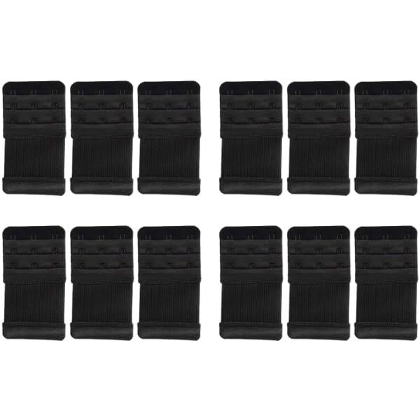 Bureaucrat Elastic Bra Hook Extender-(2 Hook/3 Eye & 3 Hook/3 Eye) with Extra Elastic- Increase Band Length-Bra Hook Extender Combo for Women (3 Hooks -(Black Pack of 12))