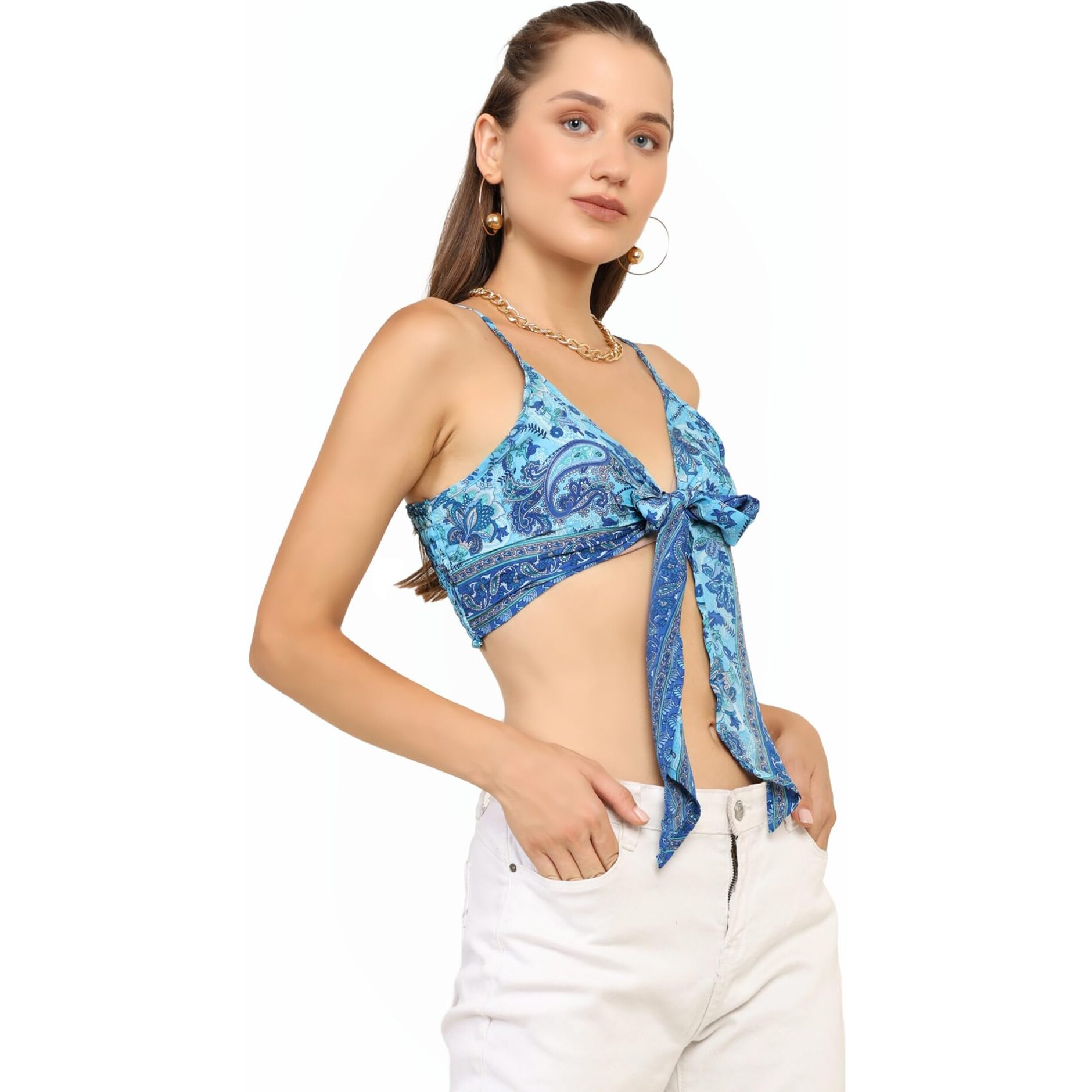 KE Kanha Exports Womens Halter Top - Chic and Comfortable Fashion for Any Occasion (Ice Blue 4507)
