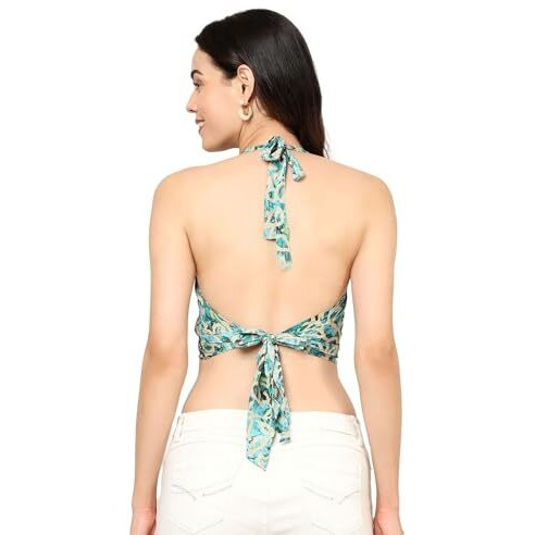 KE Kanha Exports Womens Halter Top - Chic and Comfortable Fashion for Any Occasion (Water Leaf)