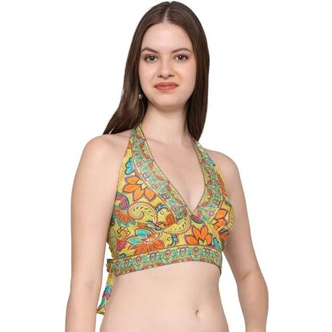 KE KanhaExports Womens Halter Regular Fit Top - Chic And Comfortable Fashion For Any Occasion (Yellow Orange)