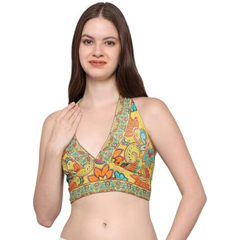 KE KanhaExports Womens Halter Regular Fit Top - Chic And Comfortable Fashion For Any Occasion (Yellow Orange)