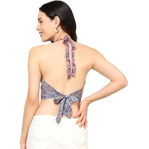 KE Kanha Exports Womens Halter Top - Chic and Comfortable Fashion for Any Occasion (Silk Blue)