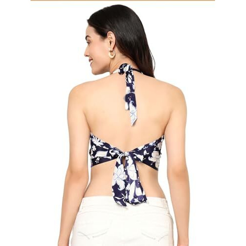 KE Kanha Exports Womens Halter Top - Chic and Comfortable Fashion for Any Occasion (Pale Blue Lily)