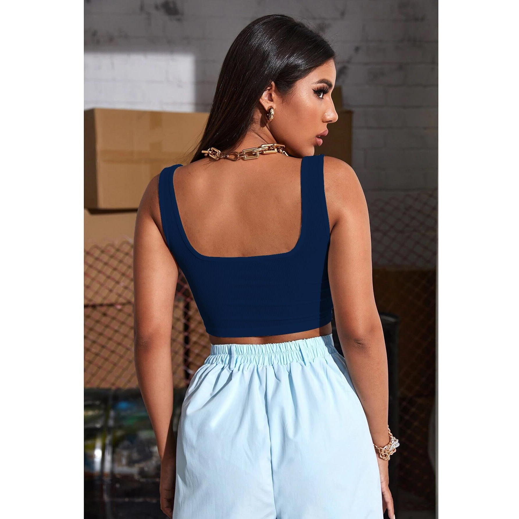 Sugathari Womens & Girls Solid Ribbed Boat Neck Sleeveless Crop Tops for Women (Top 36 N Blue XS)