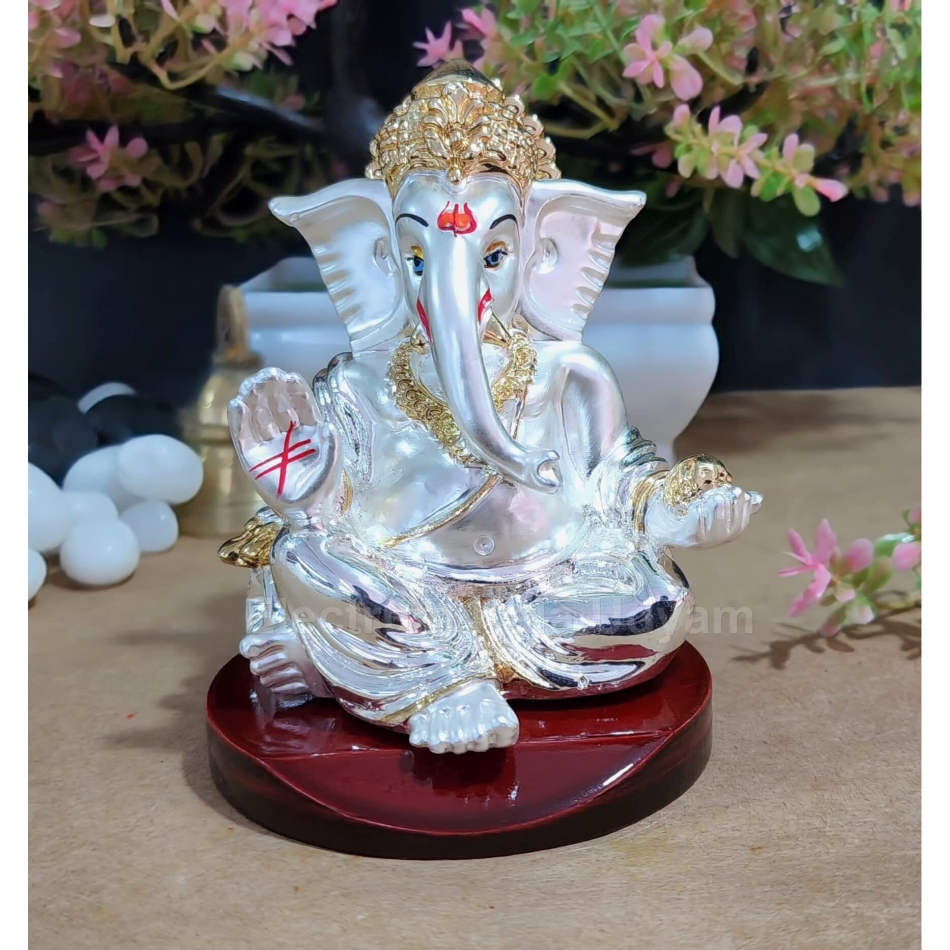 Electrum Kala udyam Ganesha Statue for Car Dashboard|Silver Plated Statue of Ganpati for Peace and Prosperity| Idol for Pooja, Office and Home Decor and Gifts (MDGADDITWOTONEMATTESIL)