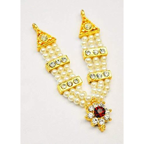 Krishnsakhi Women 5 Ganesh Ganpati Necklace Haar Of Pearls & Gems Set For Home Mandir Decoration Jewellery For Gods Length 2-2.5-3 Inches