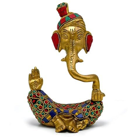 Pick End Now Brass Lord Ganesh On Trunk Idol for Table top Decor | Ganpati Lucky Feng Shui Home & Office Dcor Showpiece Figurines, Product Dimensions - 17 x 10 x 21Cm, 1200Gm