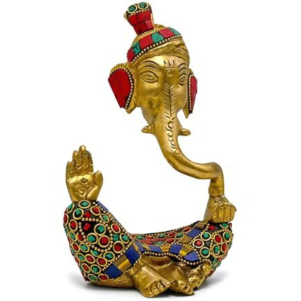 Pick End Now Brass Lord Ganesh On Trunk Idol for Table top Decor | Ganpati Lucky Feng Shui Home & Office Dcor Showpiece Figurines, Product Dimensions - 17 x 10 x 21Cm, 1200Gm