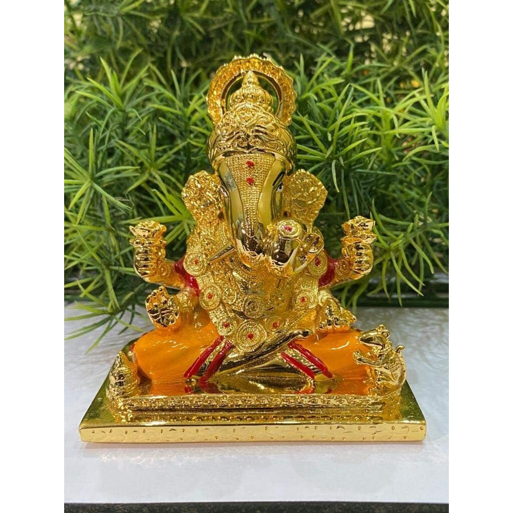 RK Fashion Ceramic Dagadusheth Ganpati Idol, Standard, Gold