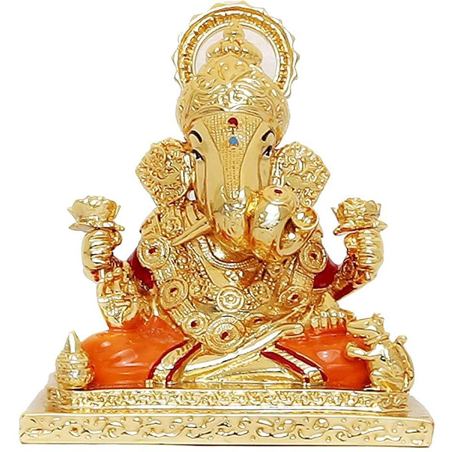 RK Fashion Ceramic Dagadusheth Ganpati Idol, Standard, Gold