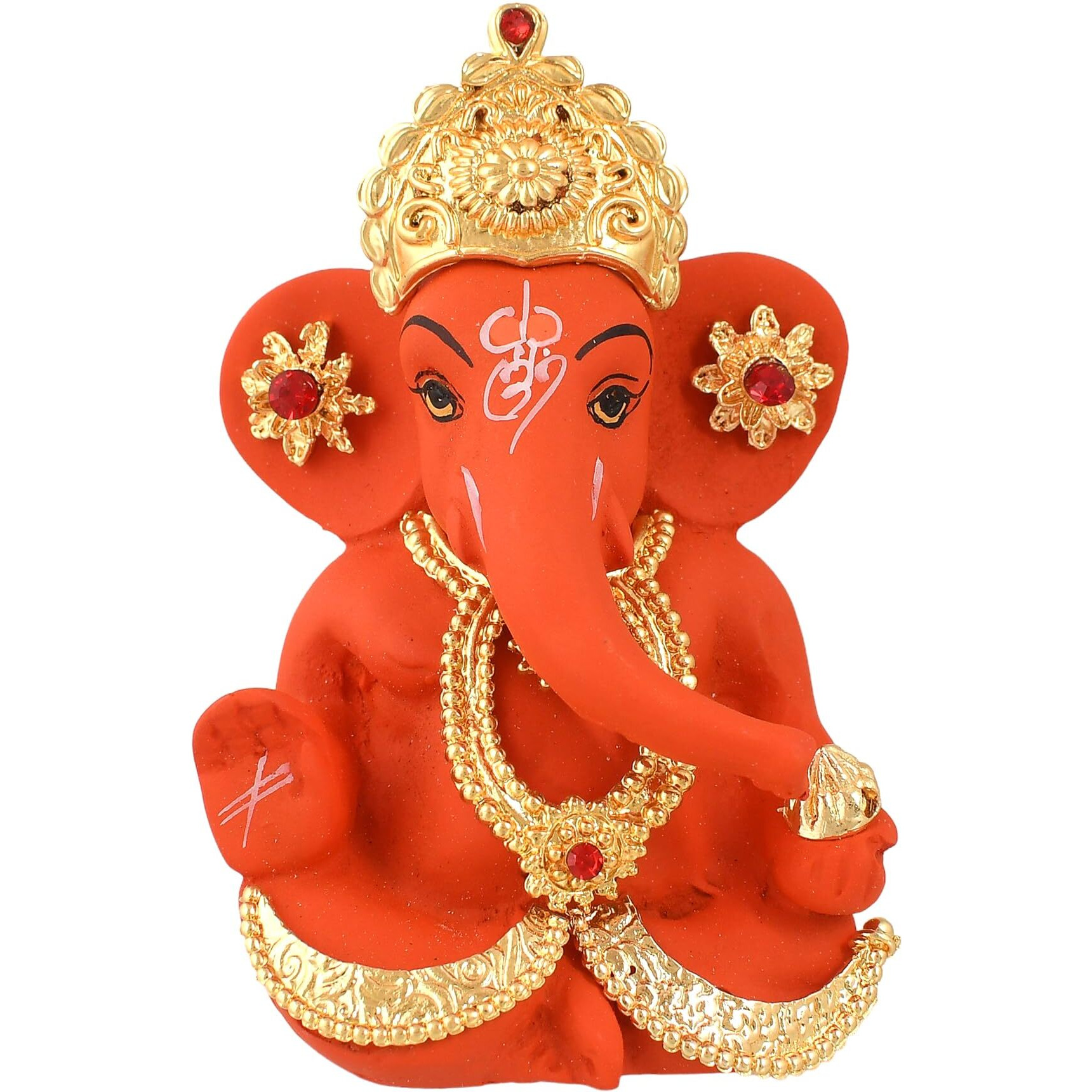 CraftVatika Ganesh Idol Murti Statue for Car Dashboard Gift Ceramic Terracotta Gold Plated Ganesha Ganpati Idols Showpiece Figurine for Home Pooja Room Diwali Decoration. (Orange Color)