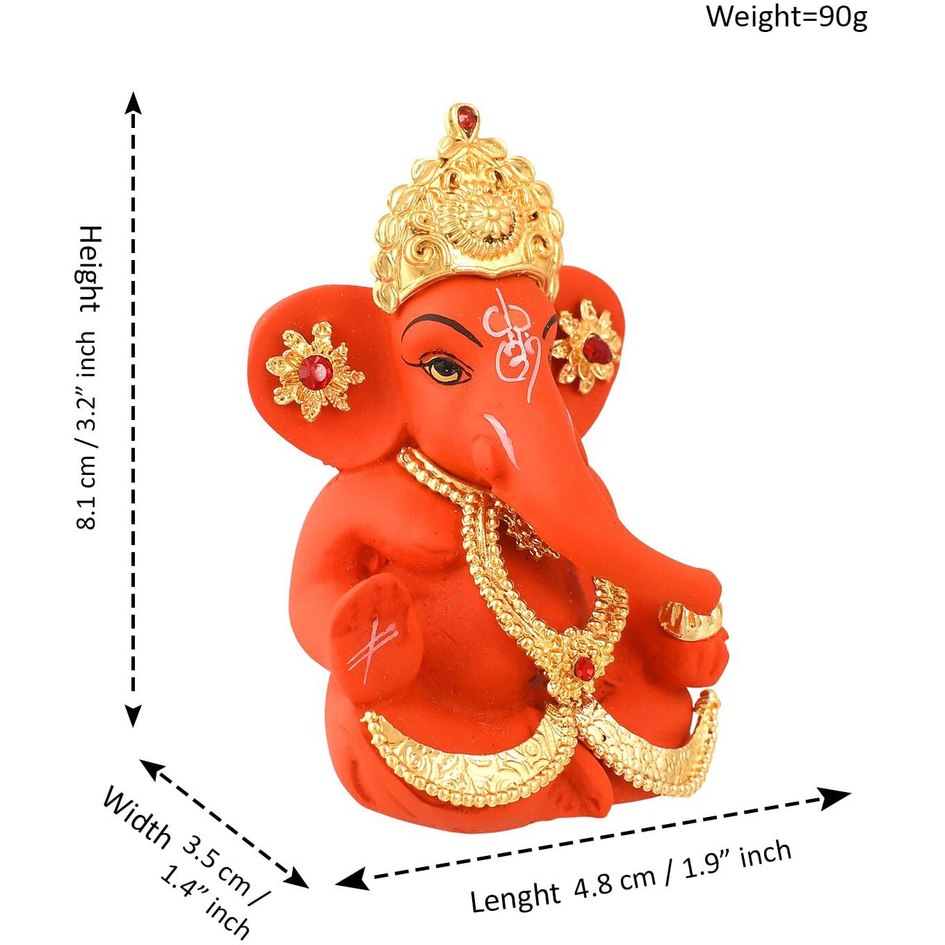 CraftVatika Ganesh Idol Murti Statue for Car Dashboard Gift Ceramic Terracotta Gold Plated Ganesha Ganpati Idols Showpiece Figurine for Home Pooja Room Diwali Decoration. (Orange Color)