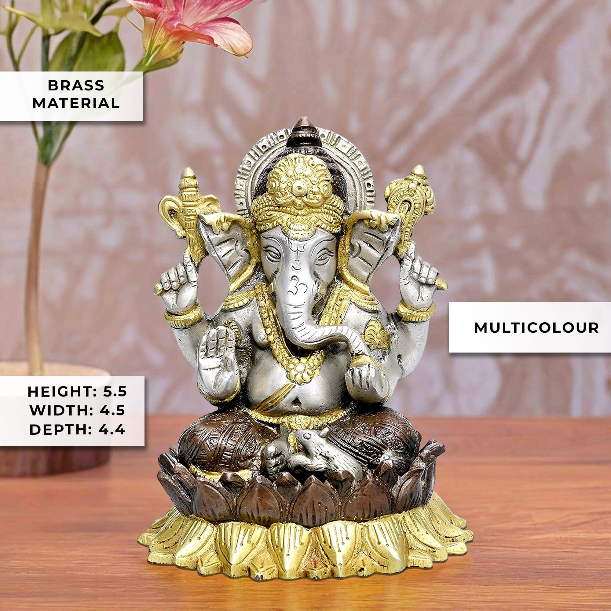 Amazon Brand - Umi Brass Ganesha Hindu God Ganesh Ganpati Decor Figurine Ganesha Height 5.5 Inches