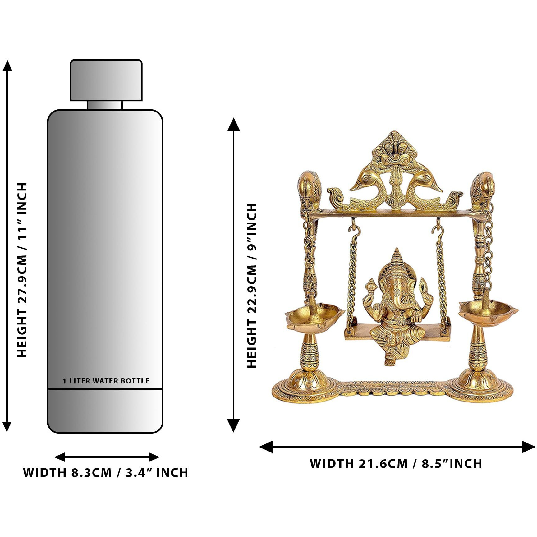 Amazon Brand - Umi Brass Ganesha on a Swing with Two Parrot Holding Oil Lamp for Home Decor (Golden) Height- 8.5 Inches