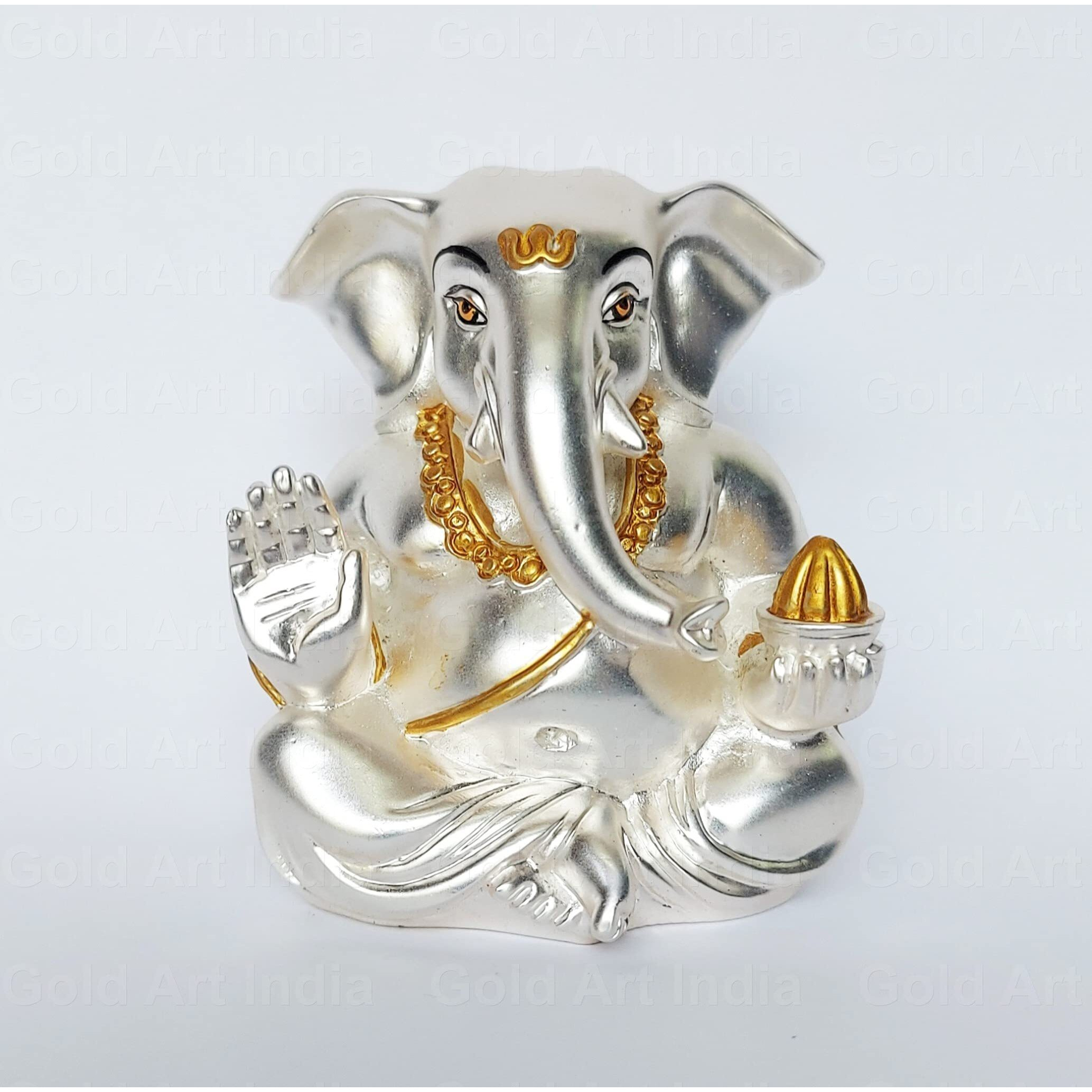 Gold Art India Matte Silver Plated Appu Ganesha Matte Silver Ganesh Idol for Car Dashboard Ganesha Murti Ganpati Idol for Home Decor Puja Lord Ganesh Statue Gift for Office Desk Puja Room Figurine