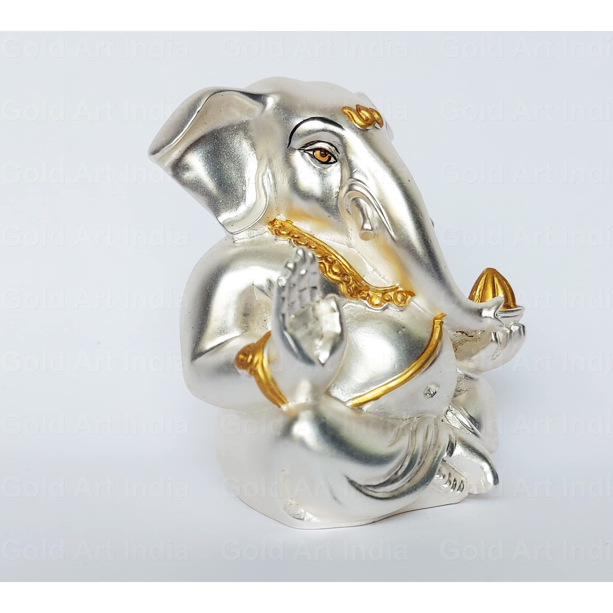 Gold Art India Matte Silver Plated Appu Ganesha Matte Silver Ganesh Idol for Car Dashboard Ganesha Murti Ganpati Idol for Home Decor Puja Lord Ganesh Statue Gift for Office Desk Puja Room Figurine