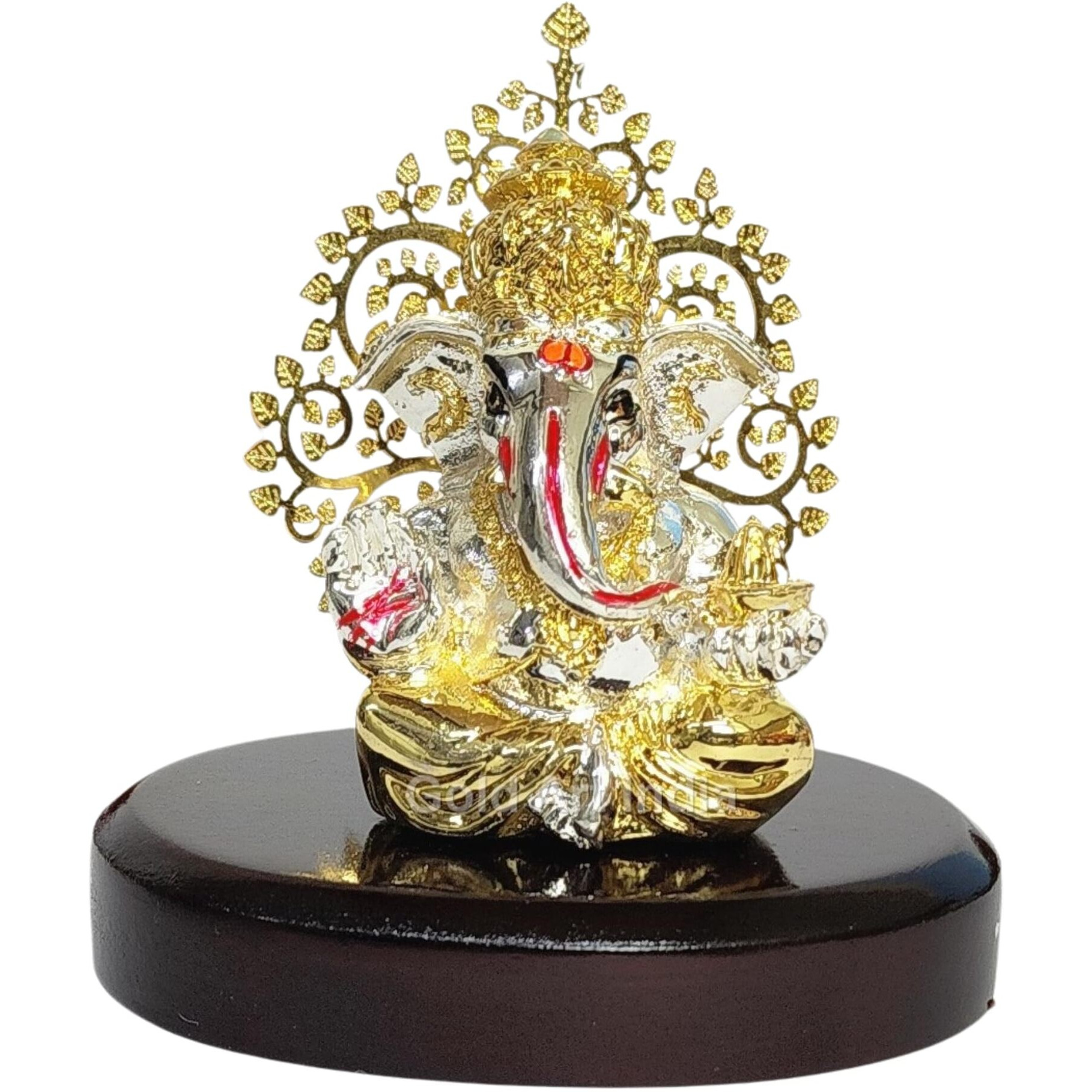 Gold Art India Lord Ganesha Idol Kalpavruksh Tree Ganesh Idol for Home Entrance Ganesh Ji for Car Dashboard | Ganesh Murti for Home Decor, Gifting & Pooja Room Oval MDF Base (Two Tone)