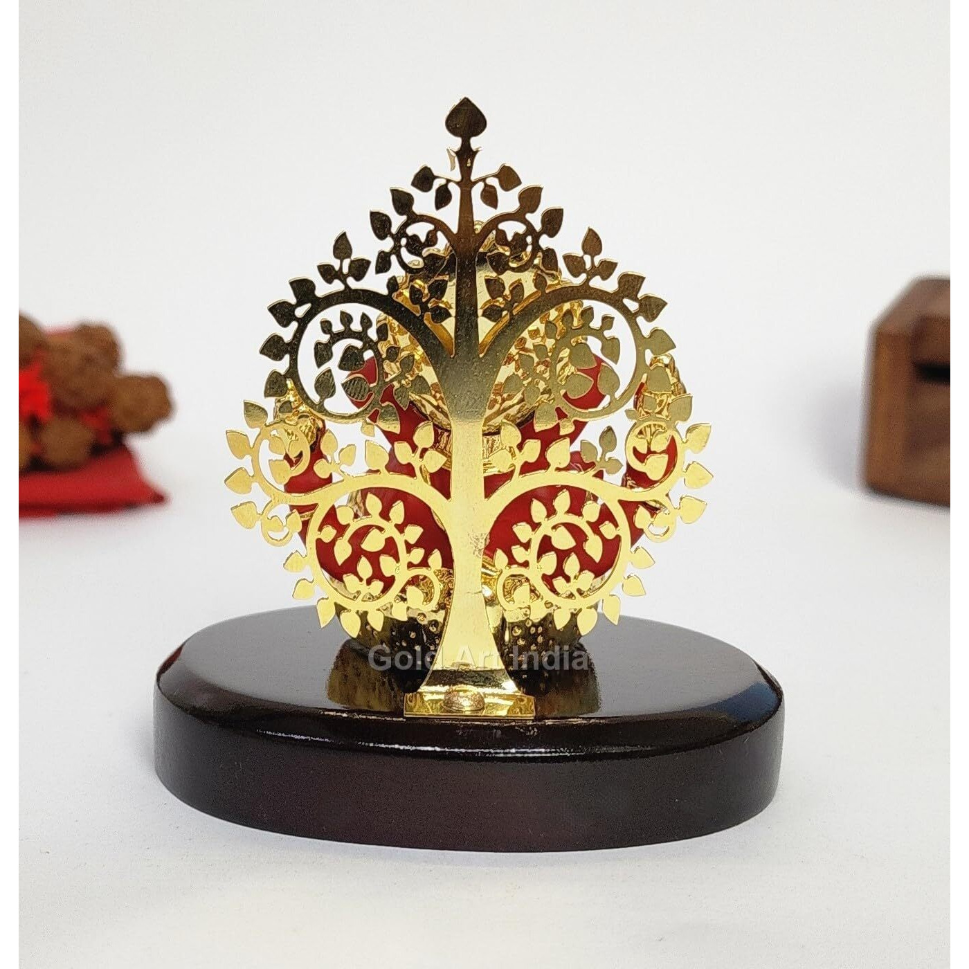 Gold Art India Lord Ganesha Idol Kalpavruksh Tree Ganesh Idol for Home Entrance Ganesh Ji for Car Dashboard | Ganesh Murti for Home Decor, Gifting & Pooja Room Oval MDF Base (Two Tone)