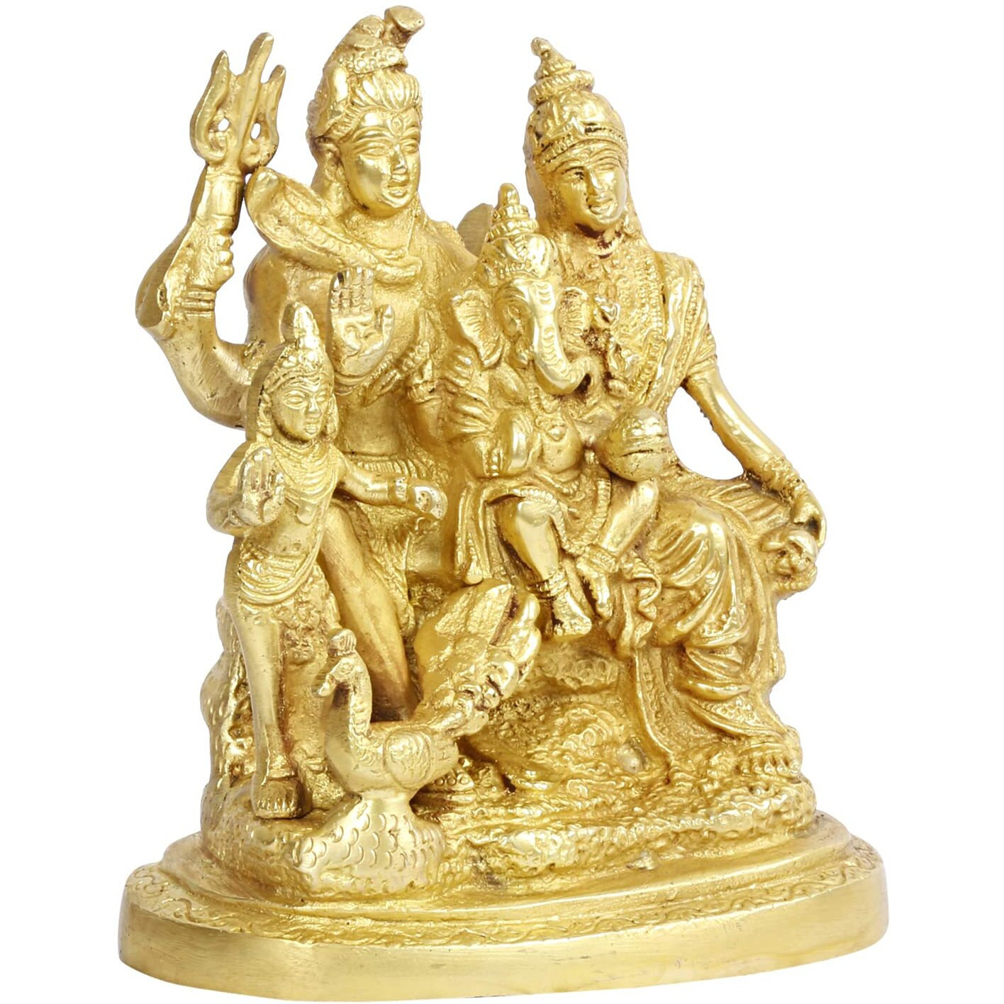 Artvarko Brass Lord Shiva Parvati Kartikeya and Ganesha Murti Shiv Family Parivar Idol Statue for Home Dcor Mandir Temple Gift Showpiece 6 Inches Height