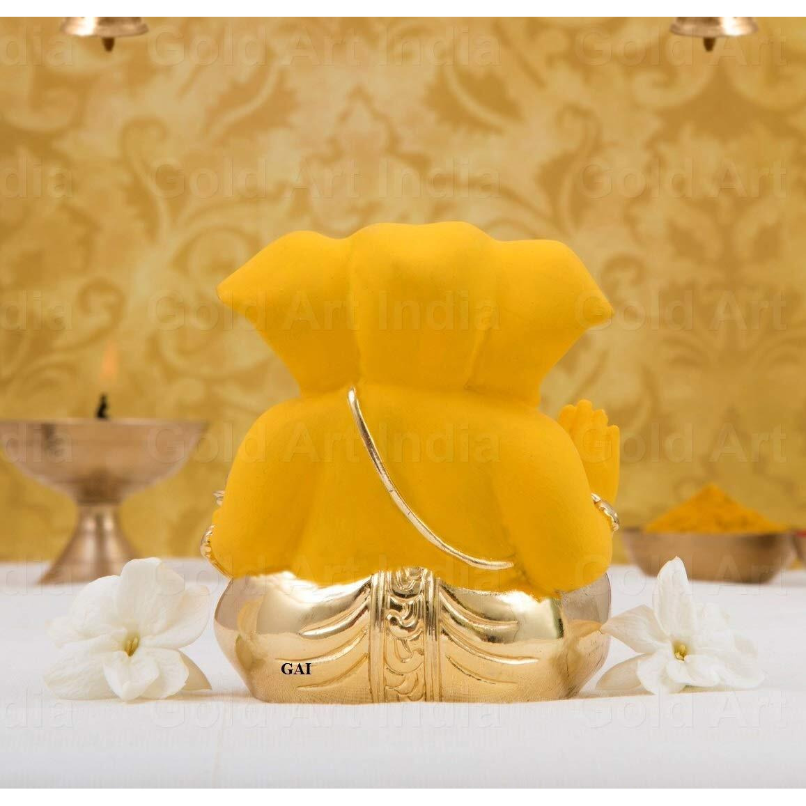 Gold Art India Ceramic Mango Appu Ganesha Idols 5 X 4 X 3 Cm Gold Ganesh Idol For Car Dashboard Ganesha Murti Ganpati Idol For Home Decor Puja Lord Ganesh Statue Gift For Office Desk Puja Room