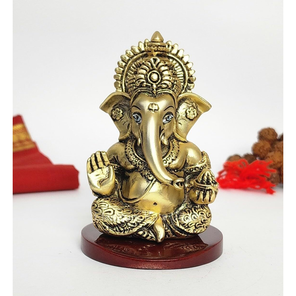 Electrum Kala udyam Mukut Ganesh Gold Plated Ganesha Idol with Matte Antique Finish | Premium Ganpati Murti for Home Dcor for Home Temple, Office Desk, and Car Dashboard - 3.5