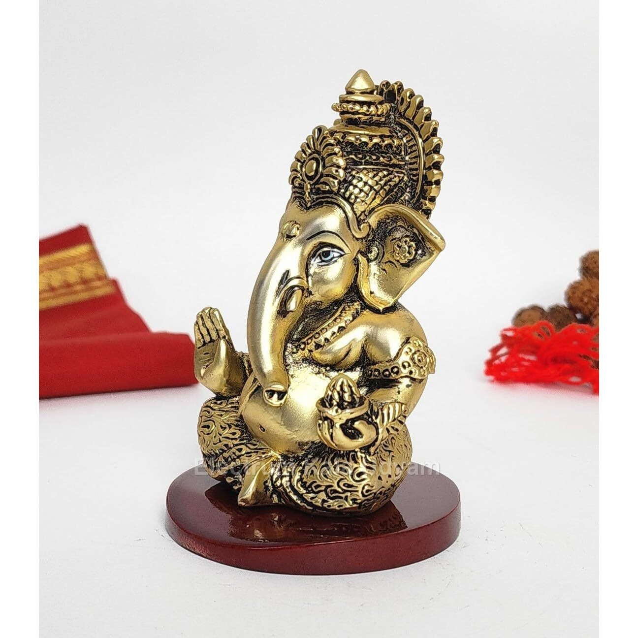 Electrum Kala udyam Mukut Ganesh Gold Plated Ganesha Idol with Matte Antique Finish | Premium Ganpati Murti for Home Dcor for Home Temple, Office Desk, and Car Dashboard - 3.5