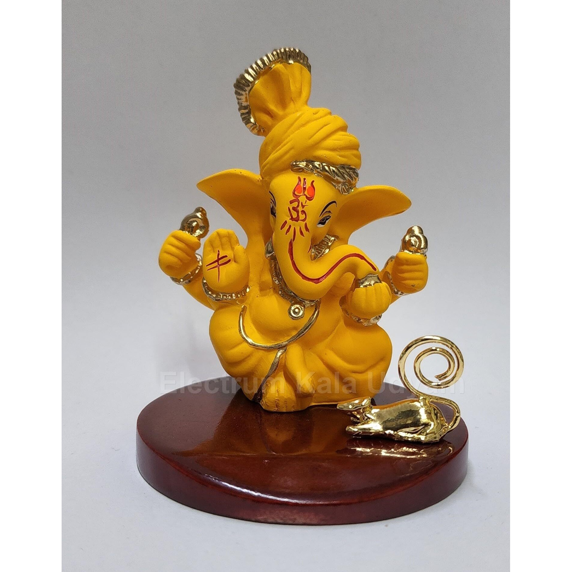 Electrum Kala udyam Pagadi Ganesh MangoTerracotta Ganesha Idol with Gold Plated Mooshak | Premium Ganpati Murti for Home Dcor for Home Temple, Office Desk, and Car Dashboard - 3