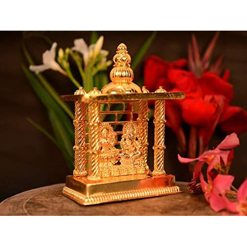 Collectible India Laxmi Ganesha Decorative Temple Pooja Items for Home Car Gifts, Lord Ganpati Lakshmi Statue Figurine Good Luck Spiritual Pooja (Size 5 x 3.5 Inches, Small).