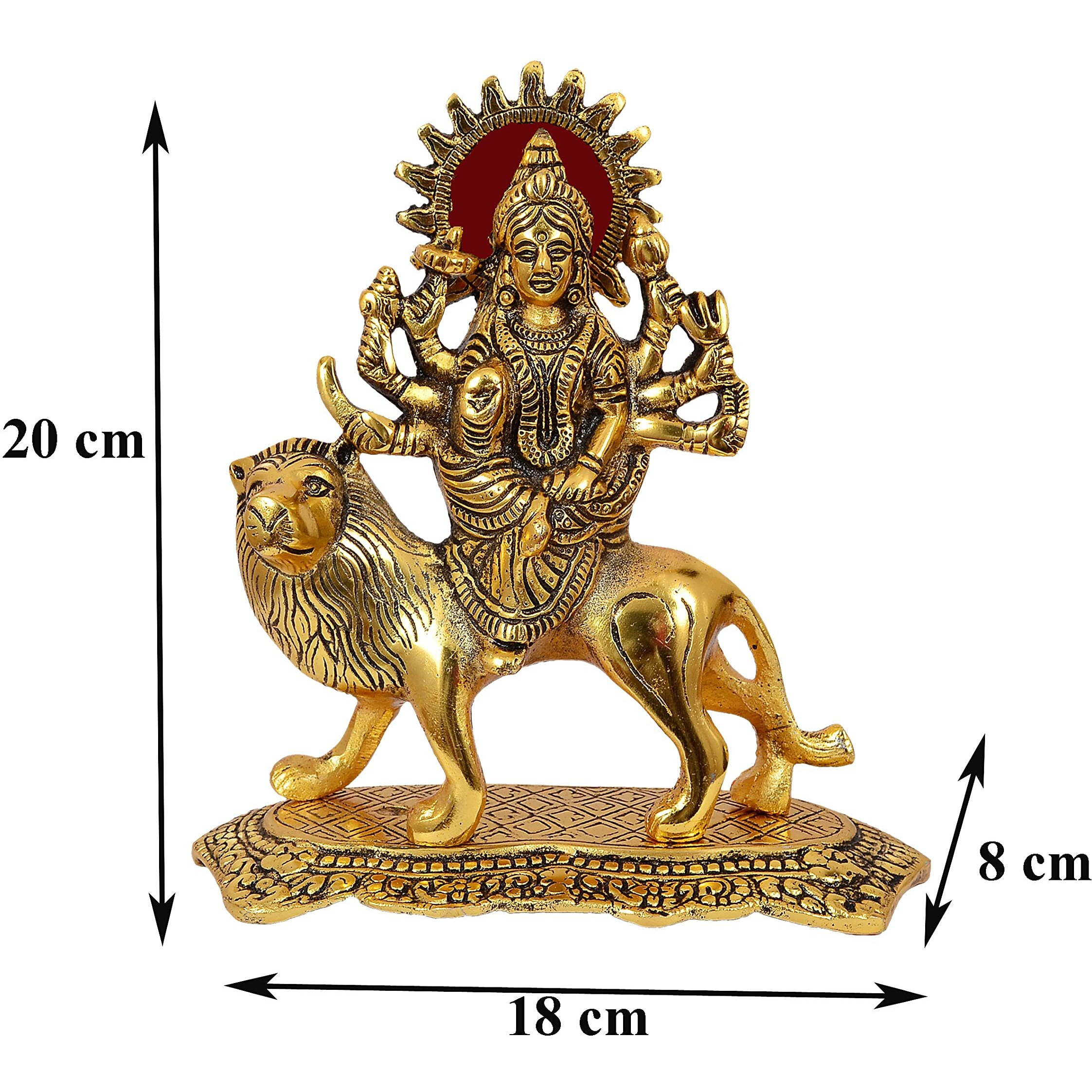 Nexplora Industries Pvt. Ltd. Metal Durga Maa Idol Showpiece Figurine, Sherawali Ambe Maa Murti Statue for Pooja Gift, Height 20 cm, Gold Antique Finish