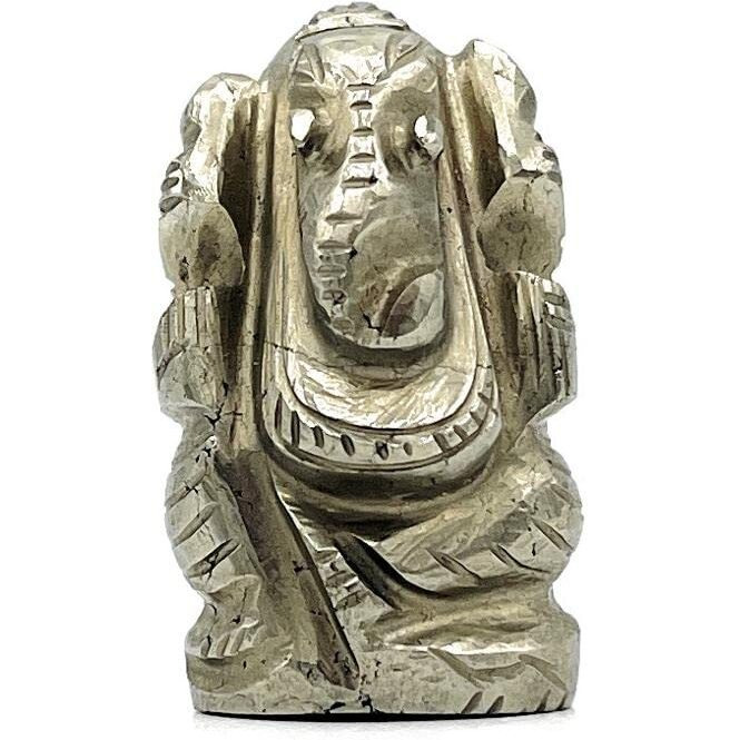 GOLDEN QUARTZ - THE CRYSTAL HUB - Golden Pyrite Ganesh Idol Small Beautiful Ganpati Murti Fools Gold Silver Pyrite Crystal to Attract Money 100 Grams Approx